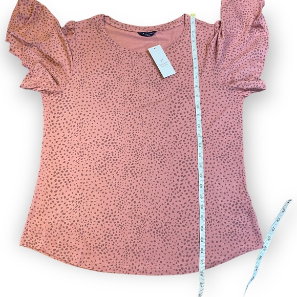 2for$30 NWT Denver Hayes Pink Polka Dot Ruffle Sleeve T-shirt Size Large - Picture 6 of 11